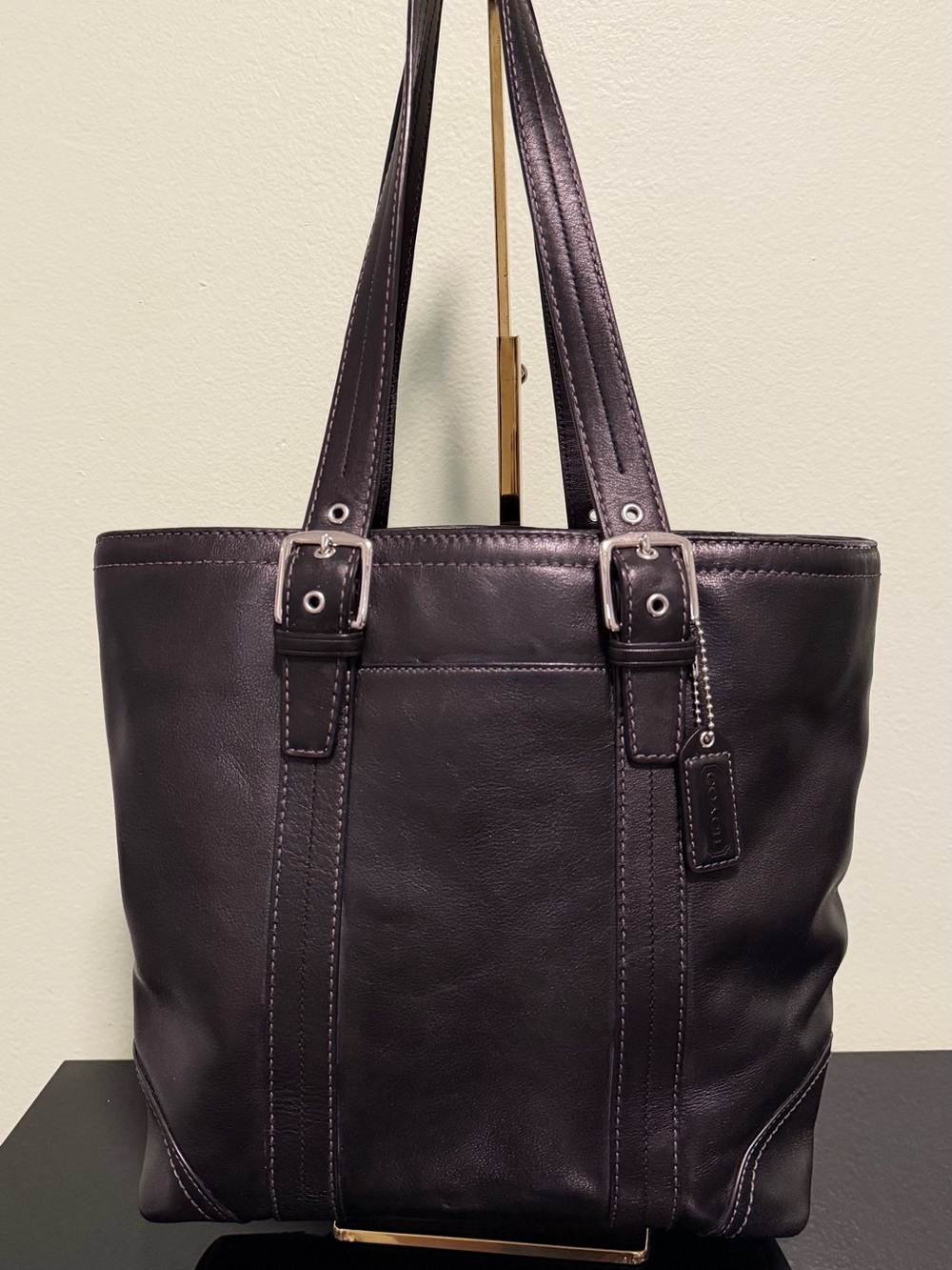 Coach Vintage 2007 F11201Hampton Black Leather Tote Shoulder Bag Purse Handbag